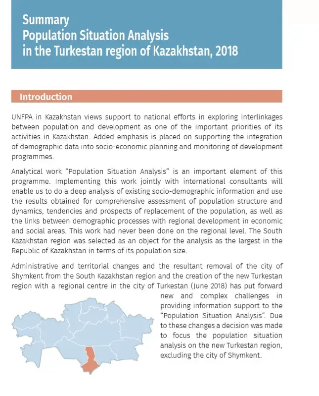 Turkestan region Population Situation Analysis 2018