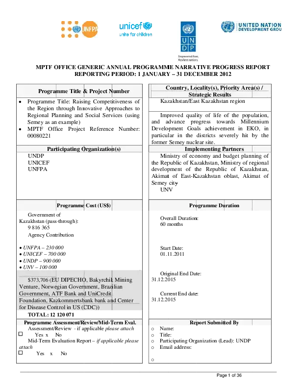 NARRATIVE PROGRESS REPORT